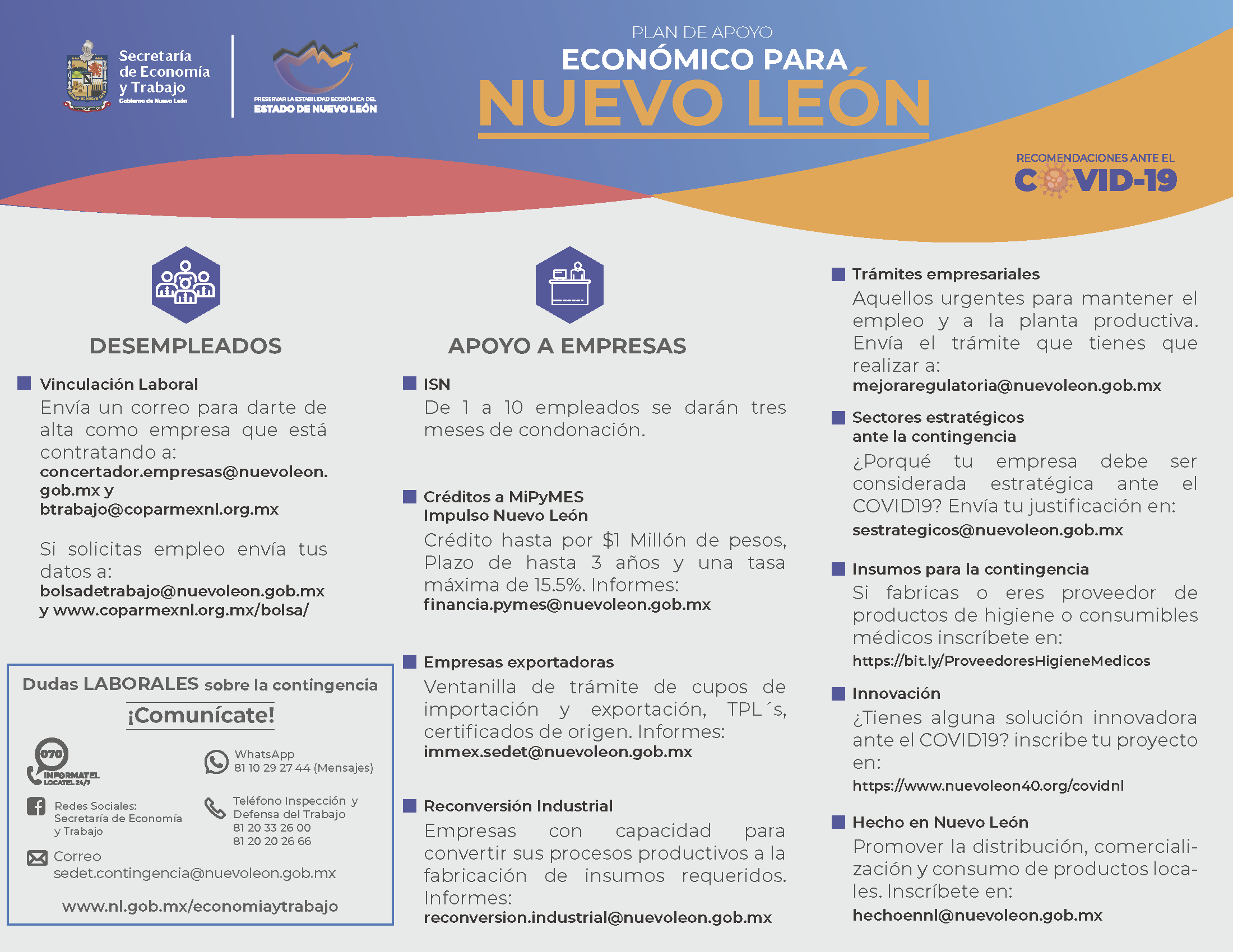 Plan de apoyo económico para Nuevo León.