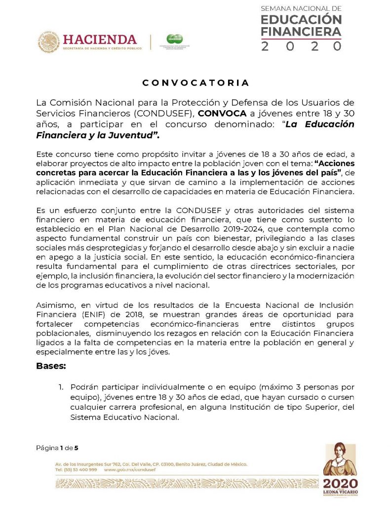 La CONDUSEF lanza el concurso de ensayo: “La Educación Financiera y la juventud”