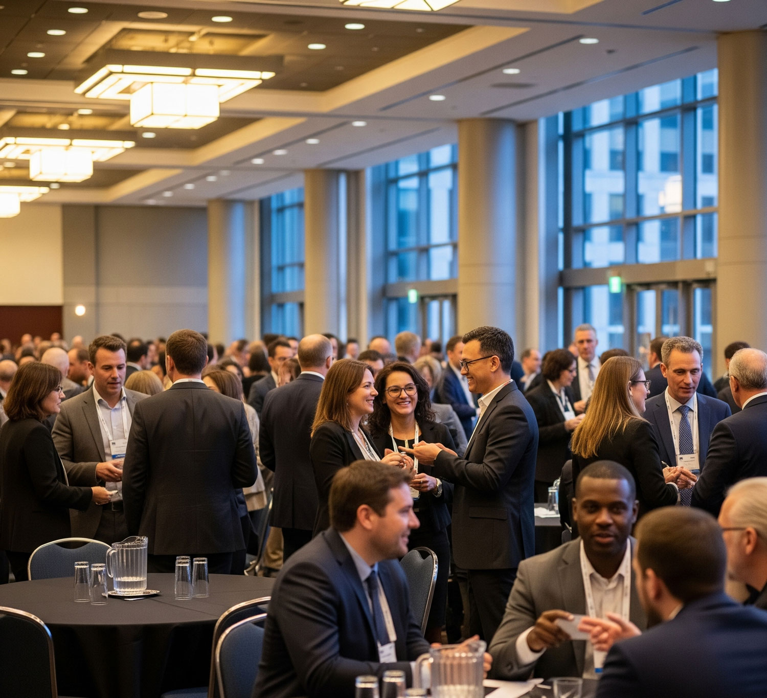 Eventos y networking, hay muchas personas dentro del salón Hay muchas personas en el salón, donde se llevan a cabo eventos y networking